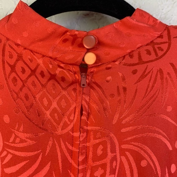 LIZ CLAIBORNE Vintage Red Silk Pineapple Print Ruched Midi Dress - Picture 8 of 14